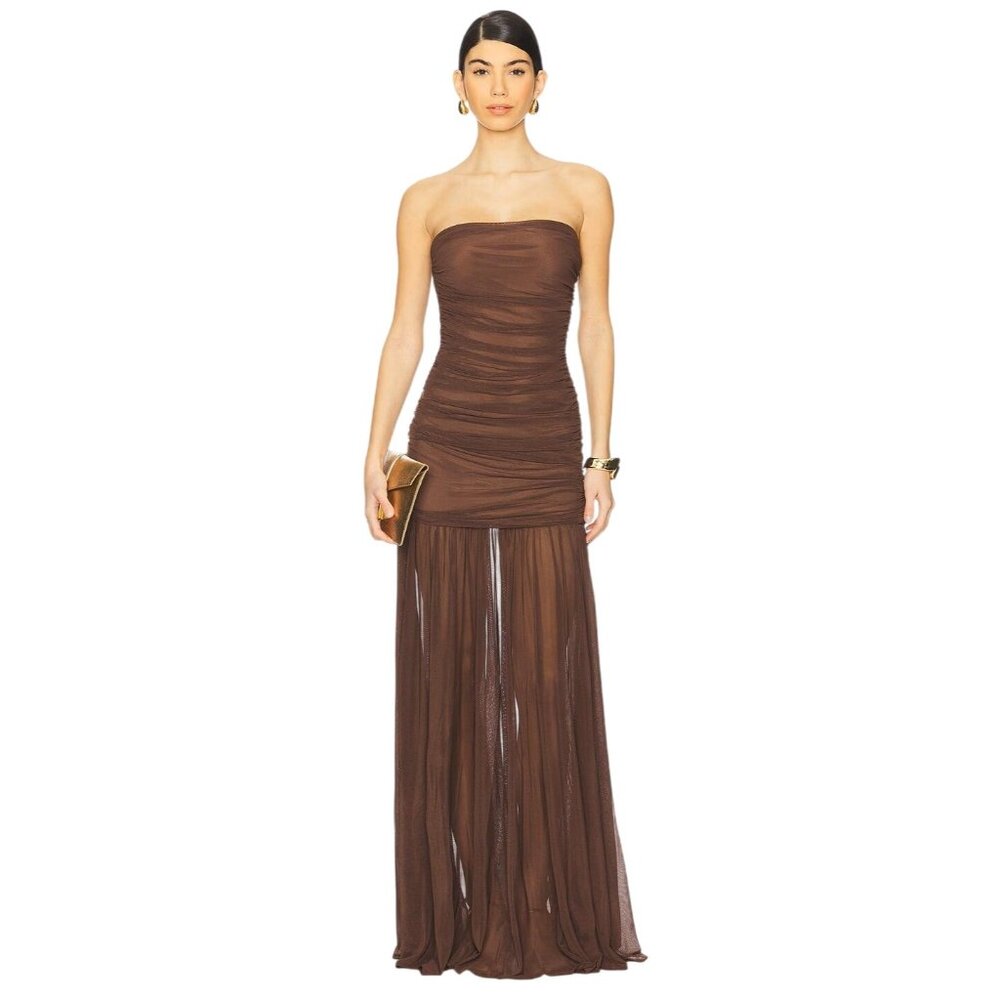 Retrofete Strapless Brown Maxi Dress